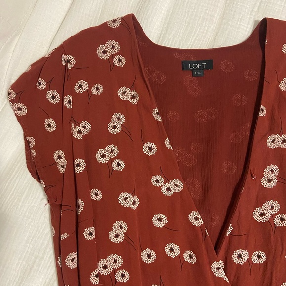 Loft Red Floral Wrap Dress Romper - Picture 4 of 5
